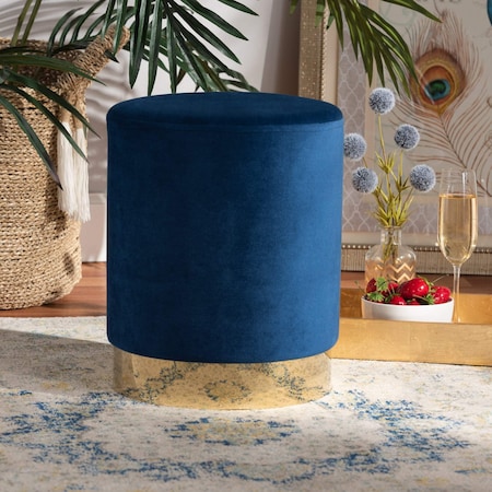 Baxton Studio Chaela Contemporary Glam and Luxe Navy Blue Velvet Upholstered and Gold Finished Metal Ottoman 198-12204-ZORO